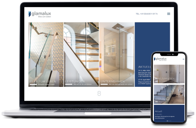 Internetseite für Glasduschen und Glasverarbeitung glamalux